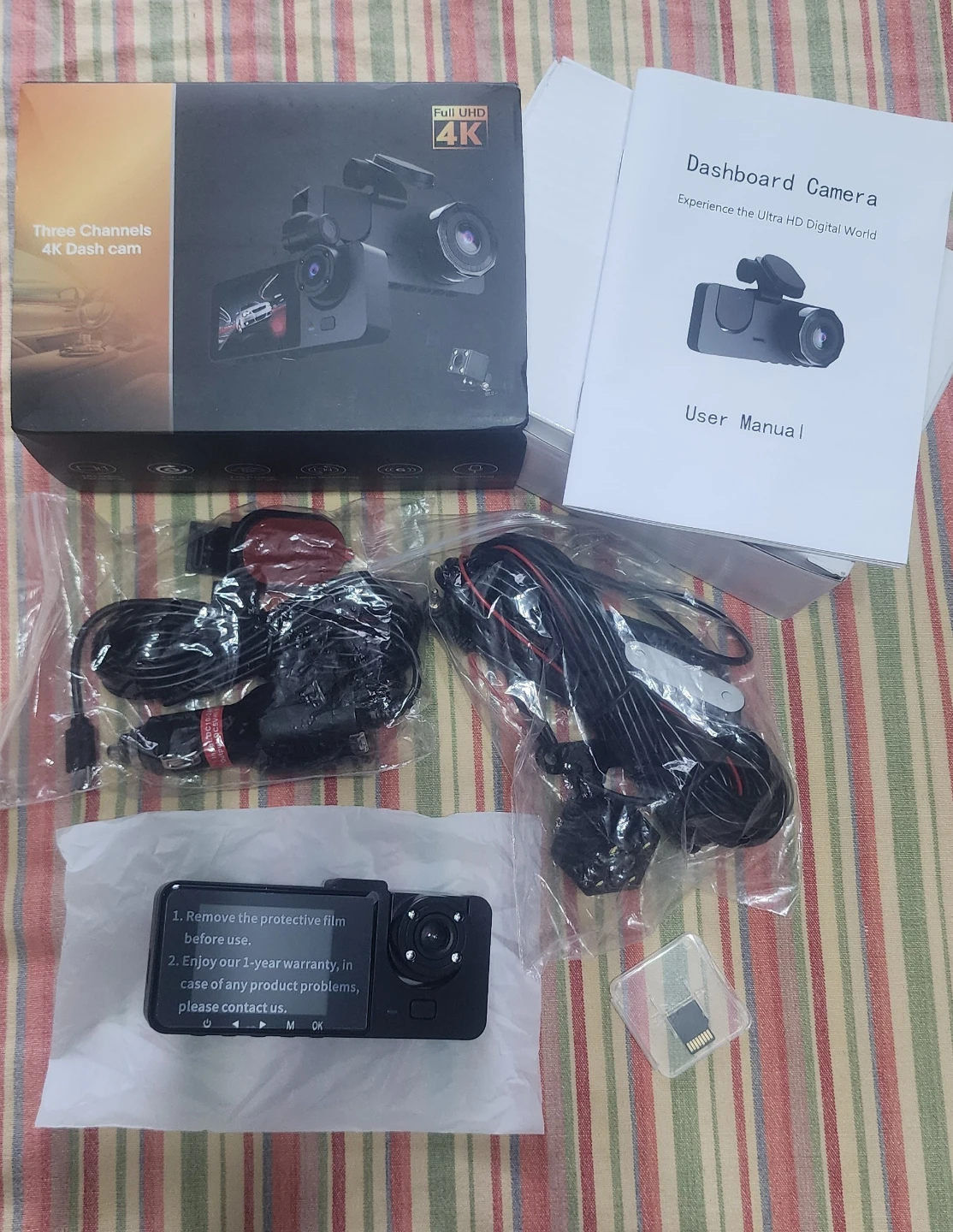 4K Dash Cam - 3 Channels, 32GB Card, Night Vision