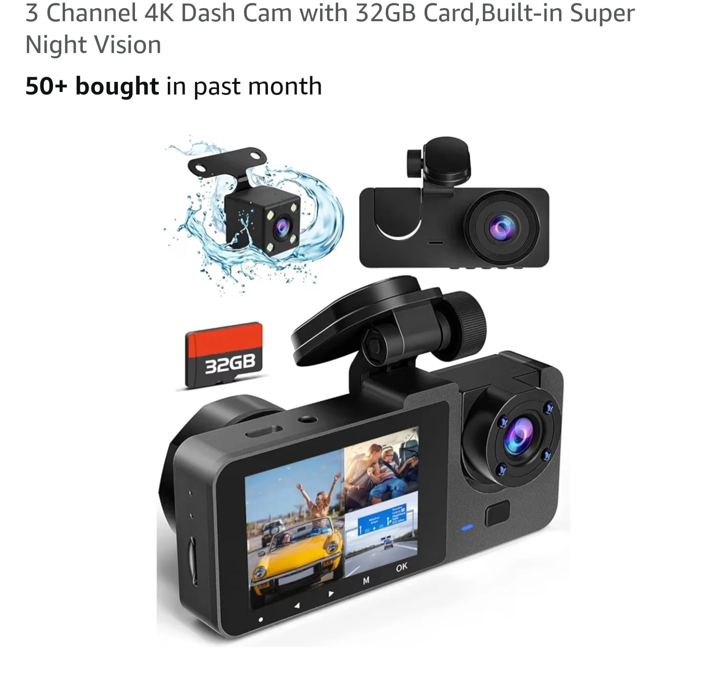 4K Dash Cam - 3 Channels, 32GB Card, Night Vision - photo 3