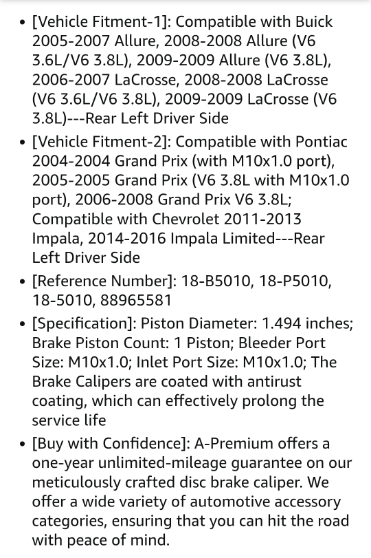 A-Premium Rear Driver Side Brake Caliper Assembly