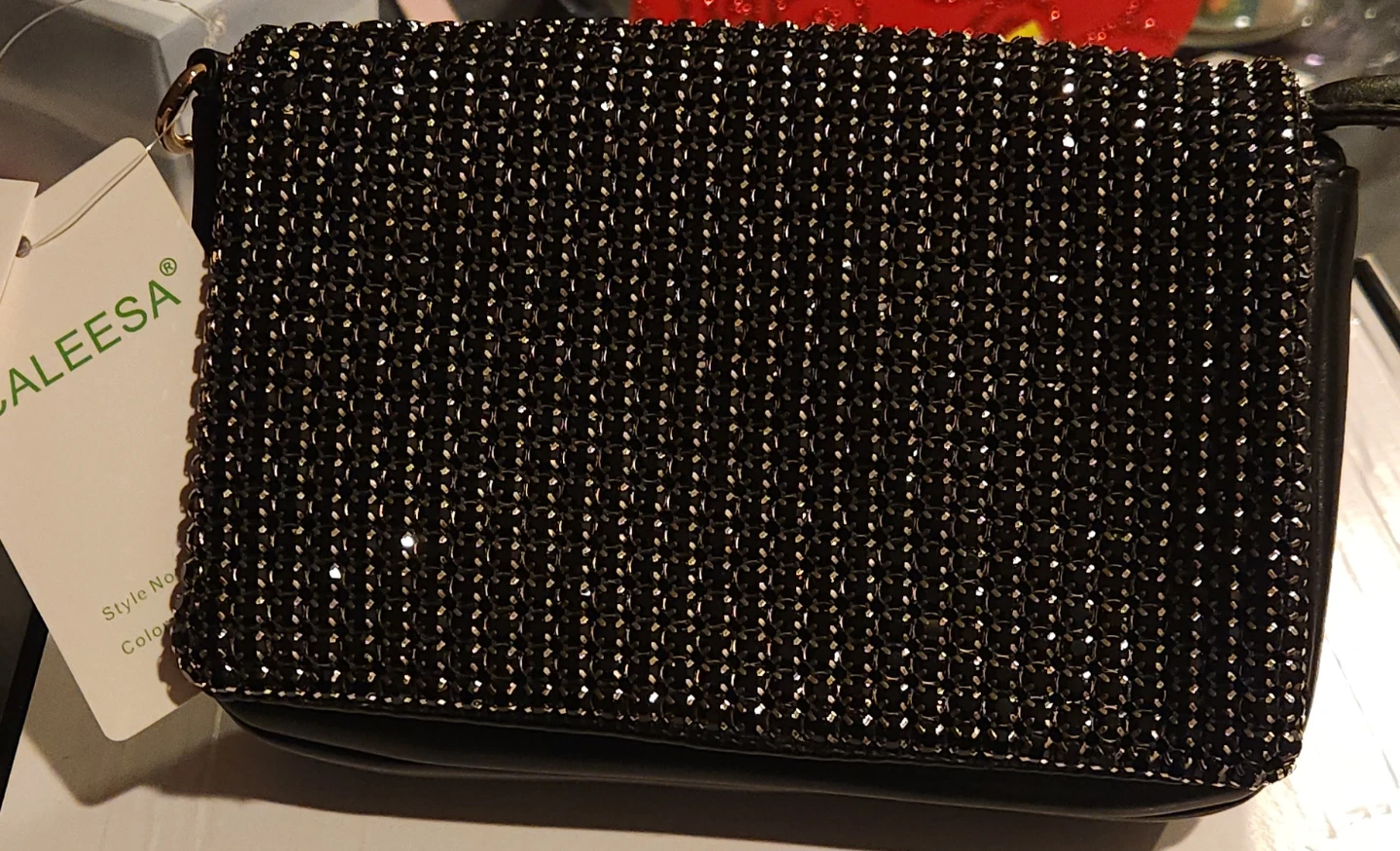 Caleesa Black Embellished Clutch Purse with Gold Chain Strap - photo 2