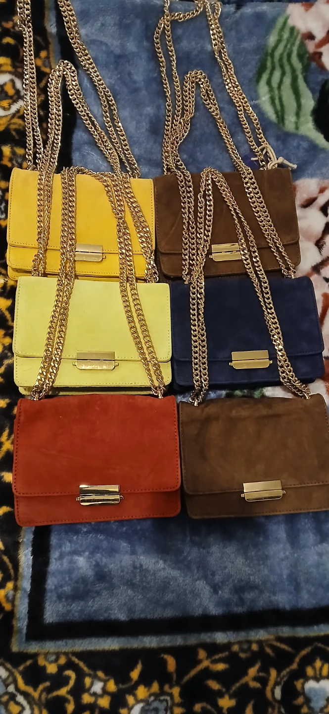 Suede Clutch Purses with Gold Chain