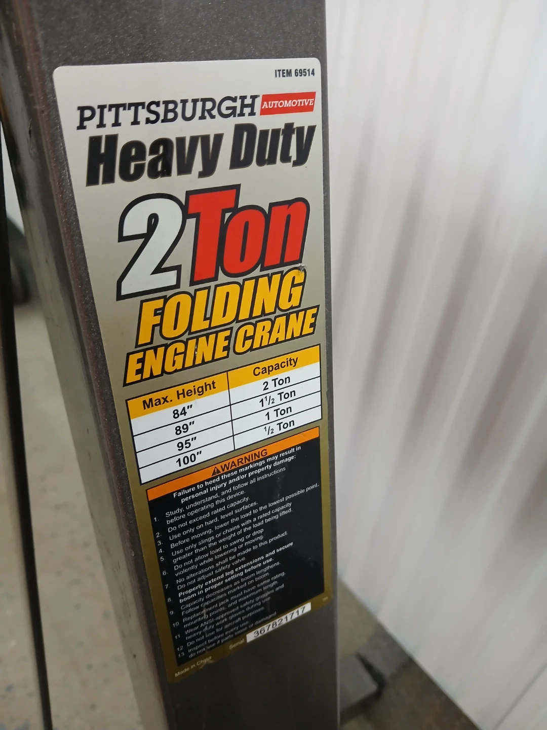 Pittsburgh Automotive 2 Ton Folding Engine Crane - photo 2