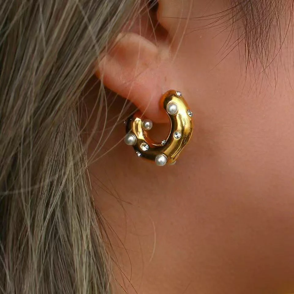 Gold Pearl Hoop Earrings