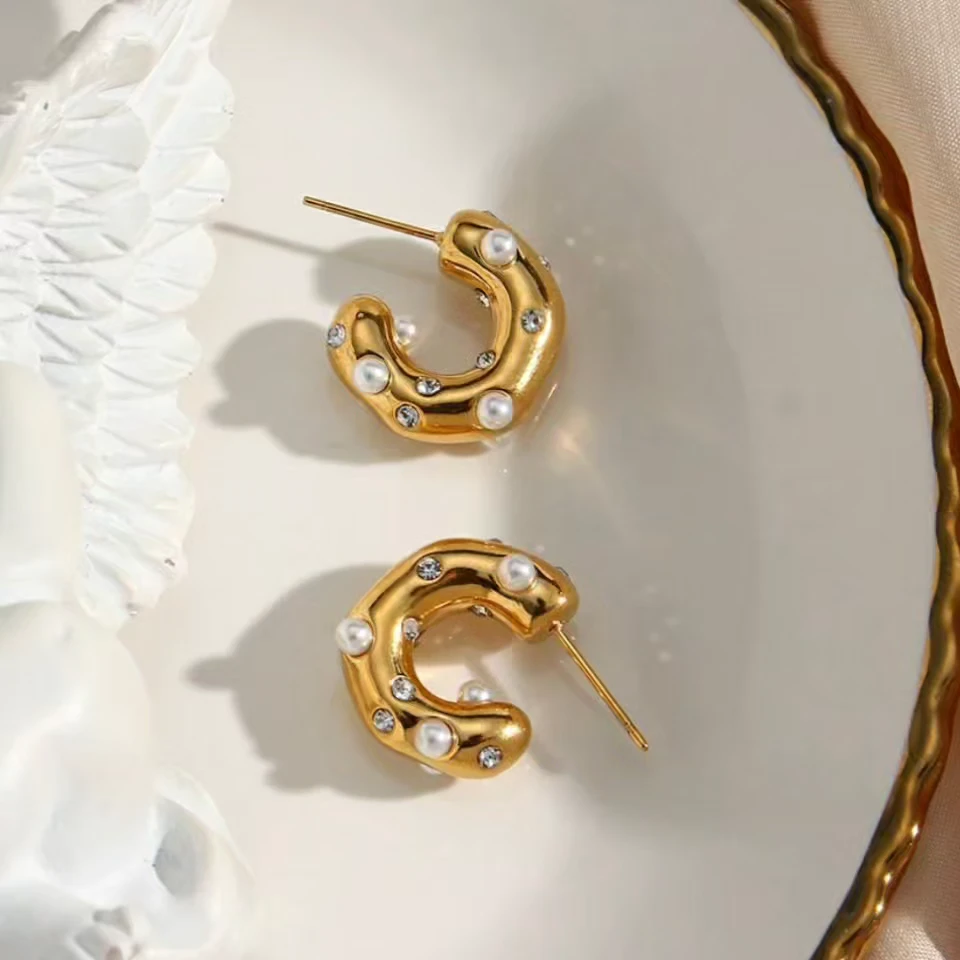 Gold Pearl Hoop Earrings - photo 2