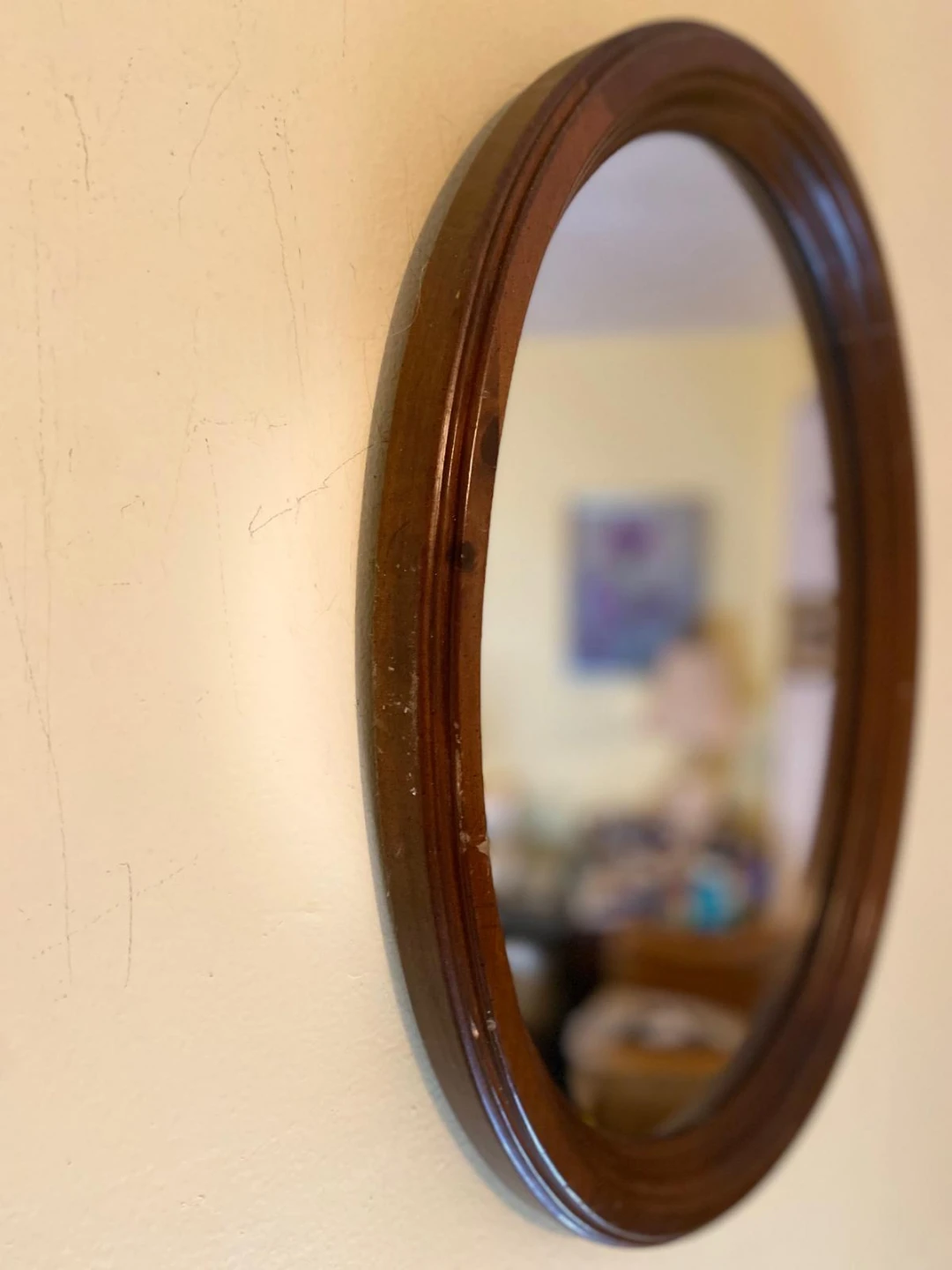 Oval Wood Framed Mirror, 14" x 18"
