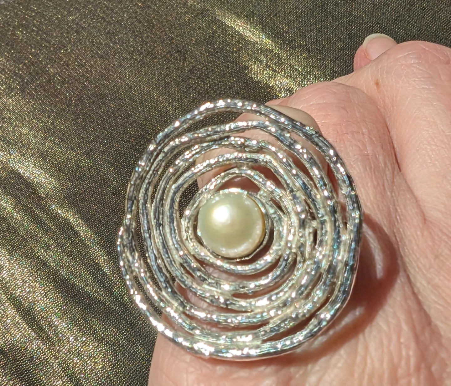 Silver Ring with Pearl size 7