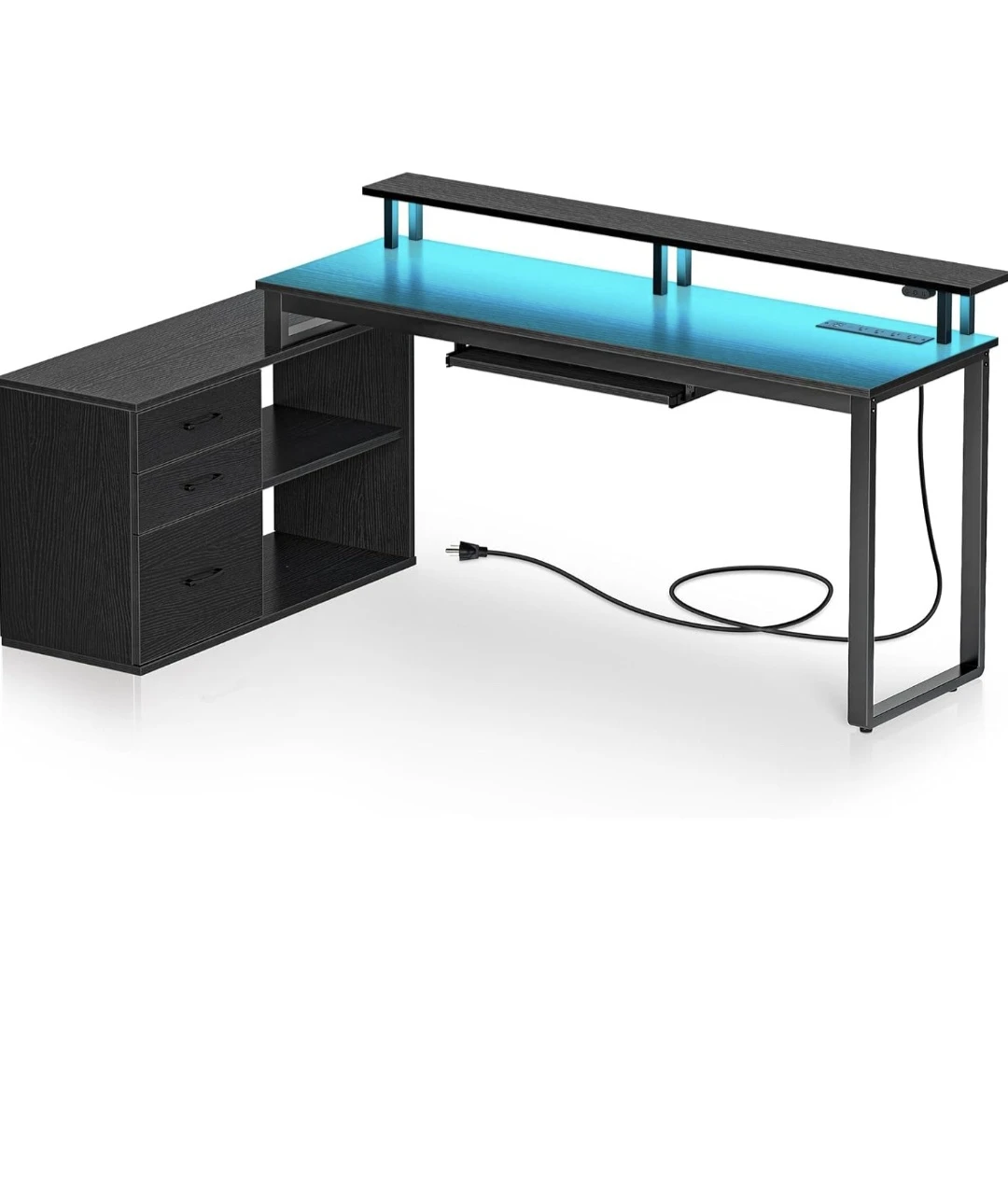 Black L-Shaped Gaming Desk with LED Lights - photo 3
