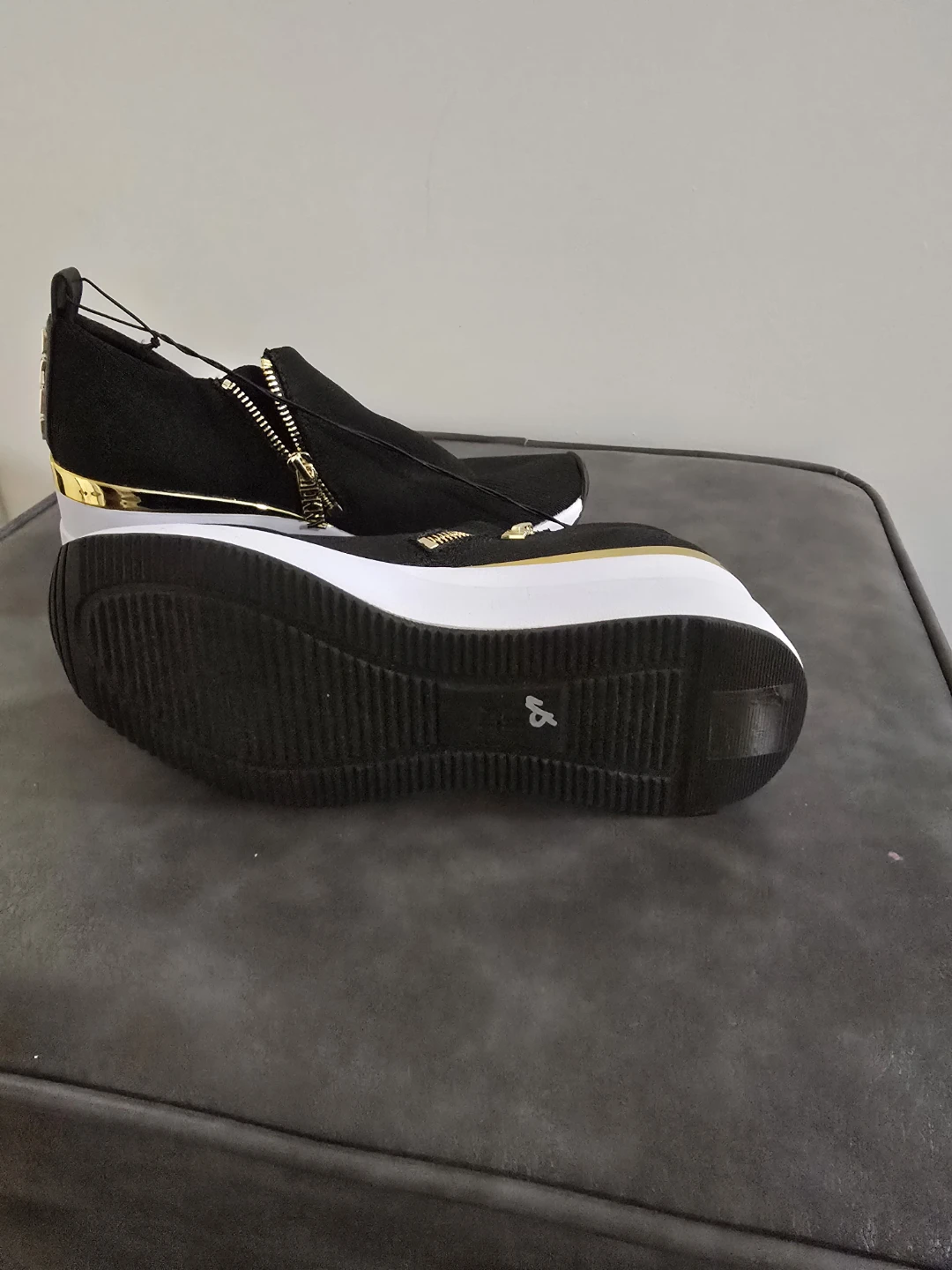 DKNY Black Wedge Sneakers with Gold Zipper Accent - photo 3