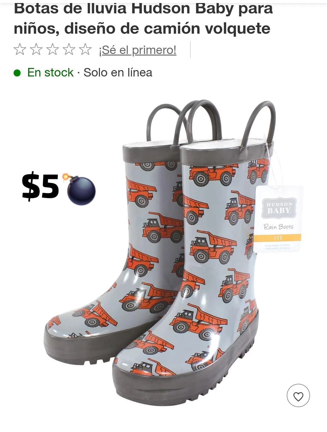 Hudson Baby Dump Truck Rain Boots - Size 11T
