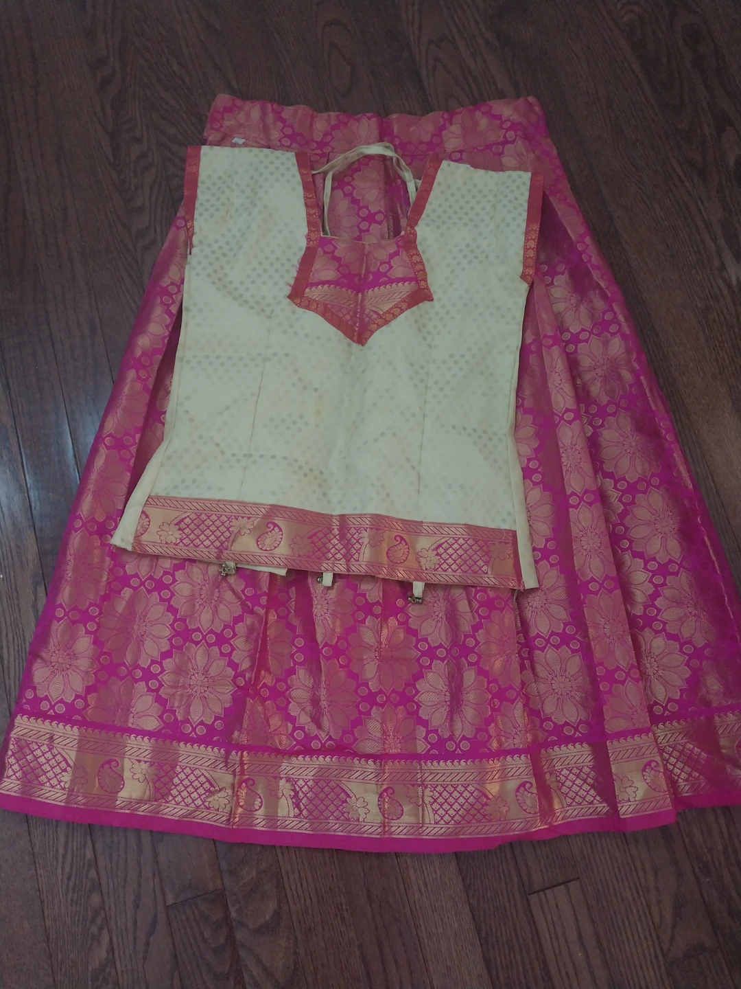 Cream and Pink Brocade Skirt and Top Set - photo 2