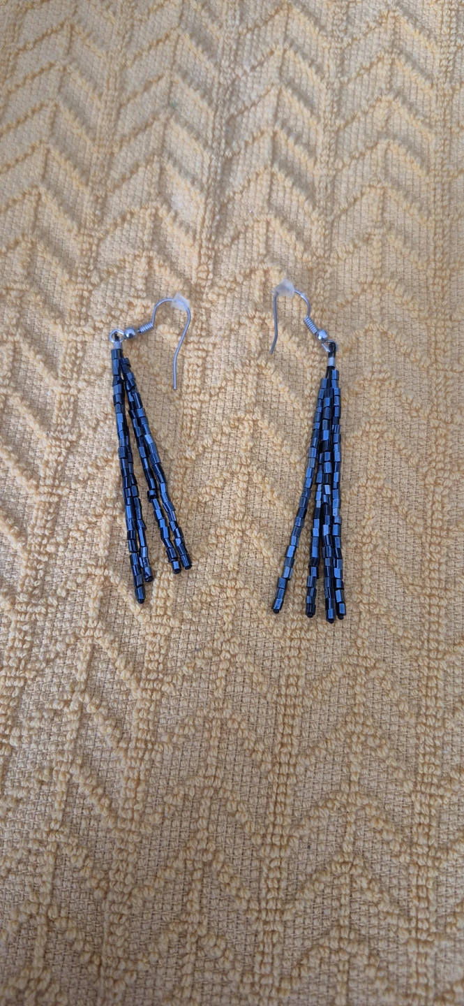 Blue Beaded Dangle Earrings