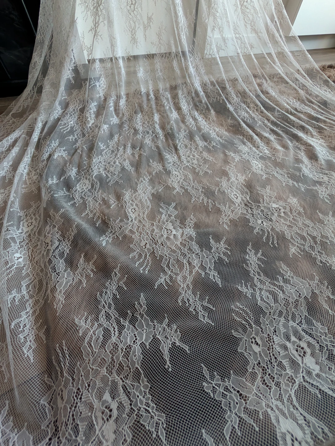 Soft white Lace Cathedral Veil with Comb - photo 2