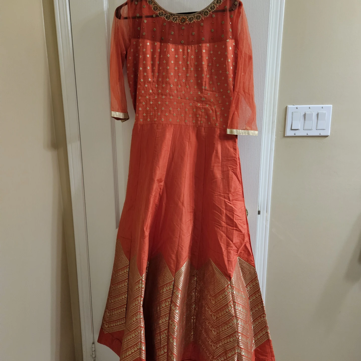Orange Anarkali Dress with Gold Embellishments - photo 2