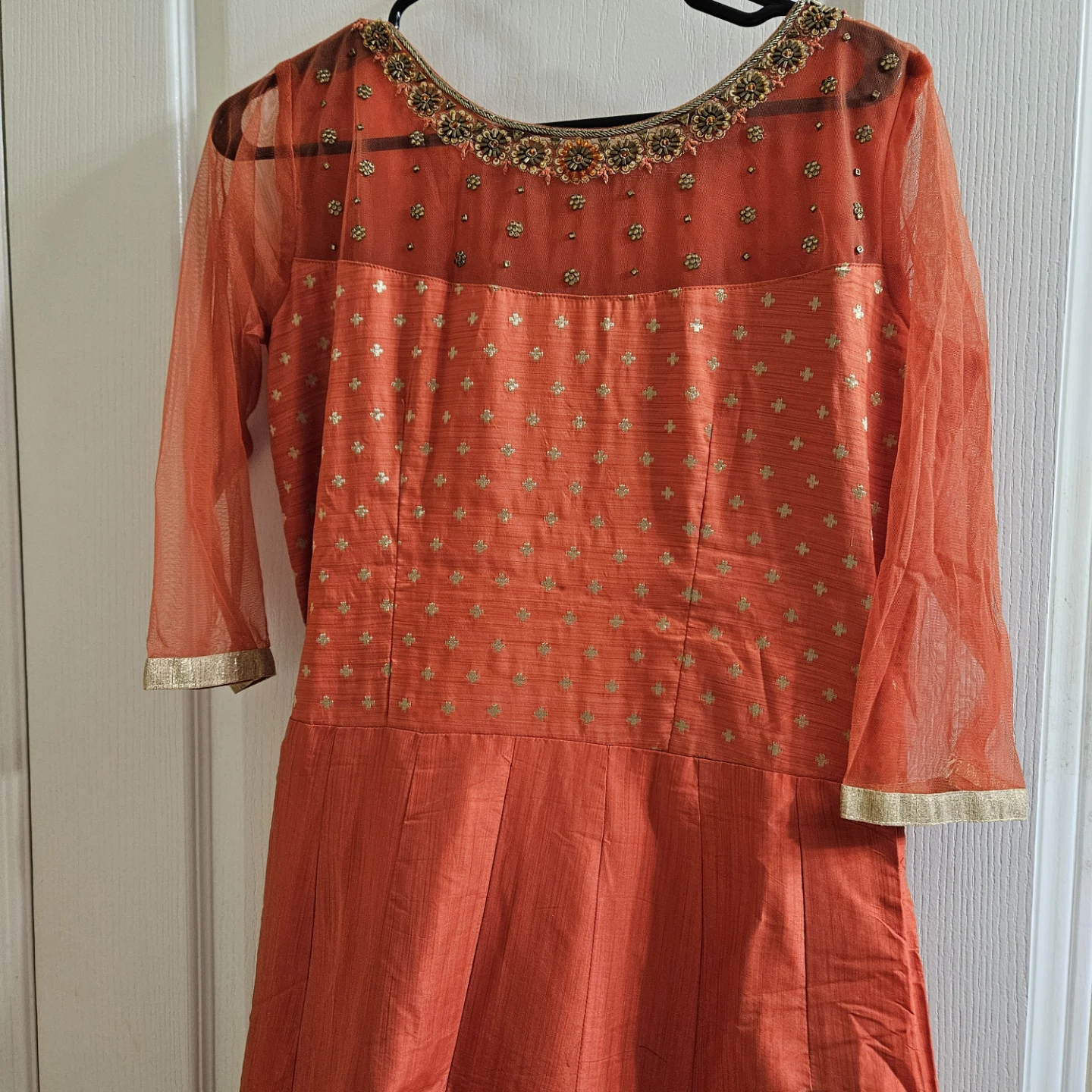 Orange Anarkali Dress with Gold Embellishments - photo 4