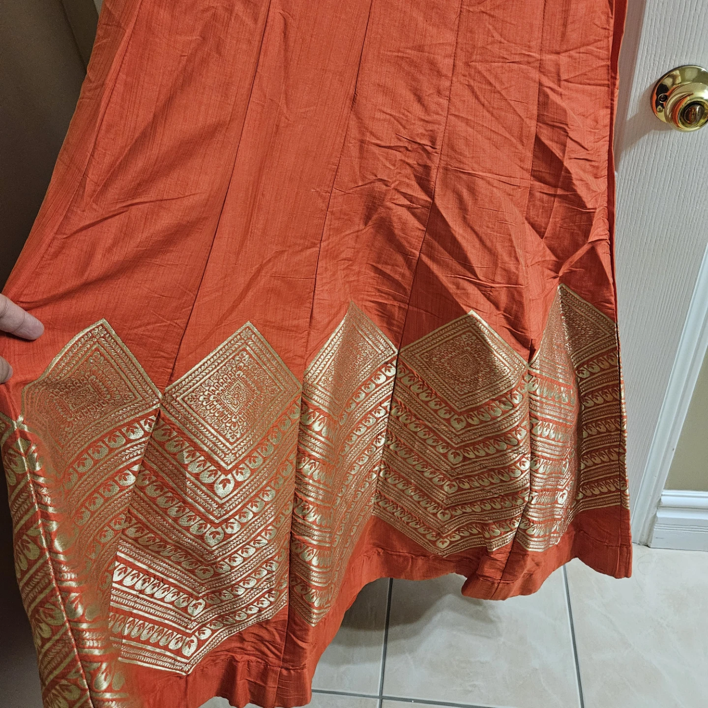 Orange Anarkali Dress with Gold Embellishments - photo 5