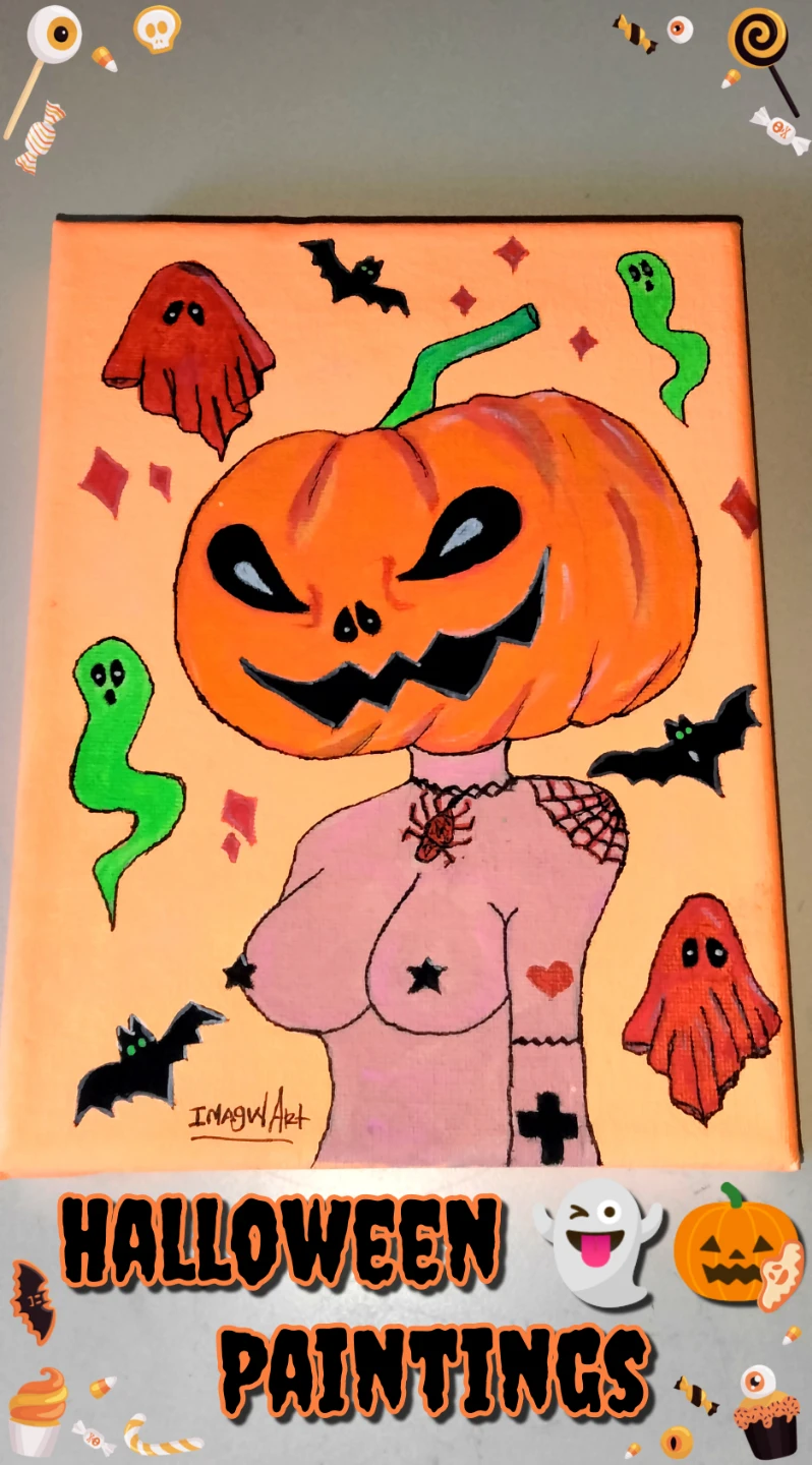 Halloween Pumpkin Woman Painting