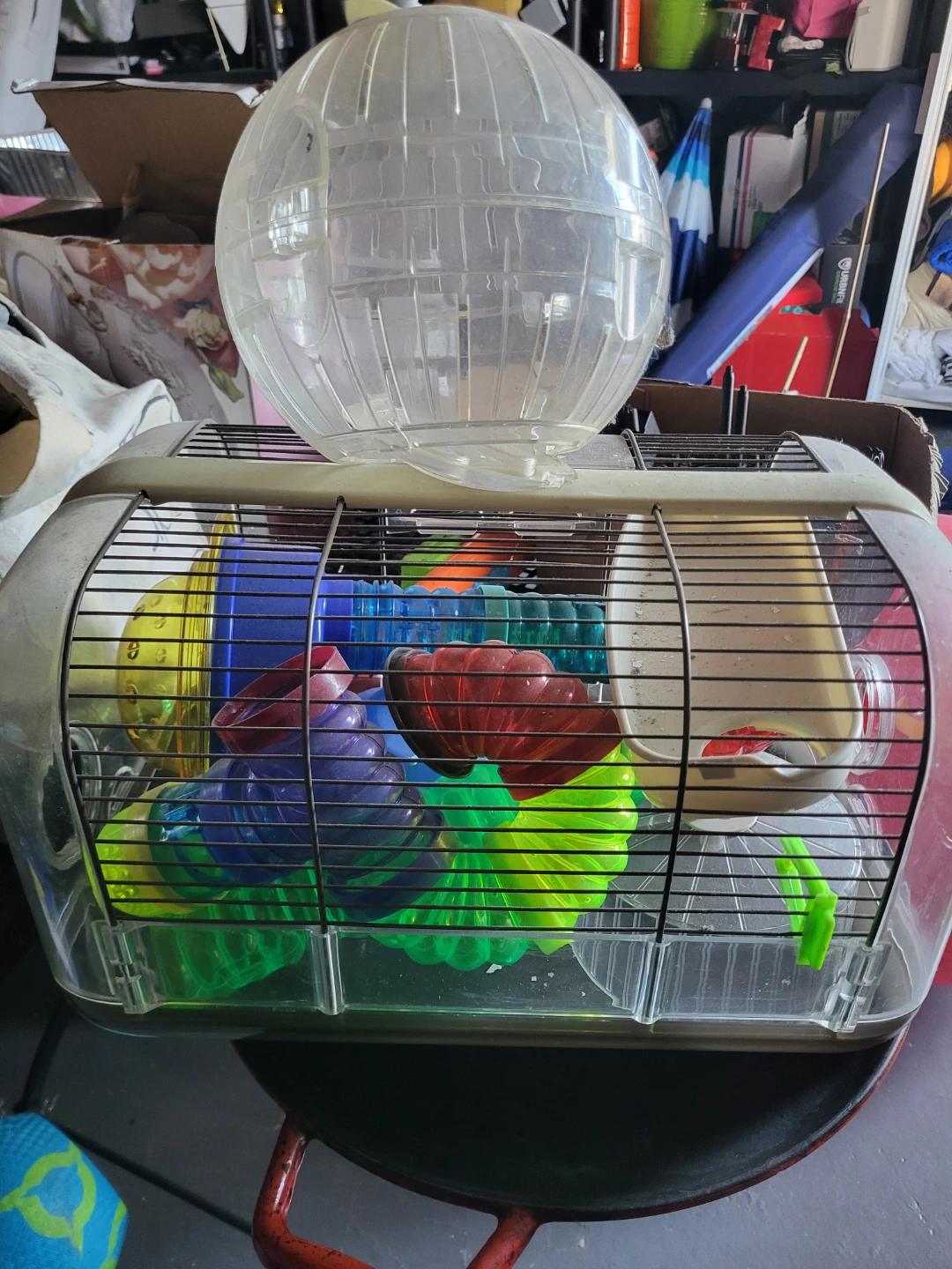 Hamster Cage with Exercise Ball and Tubes
