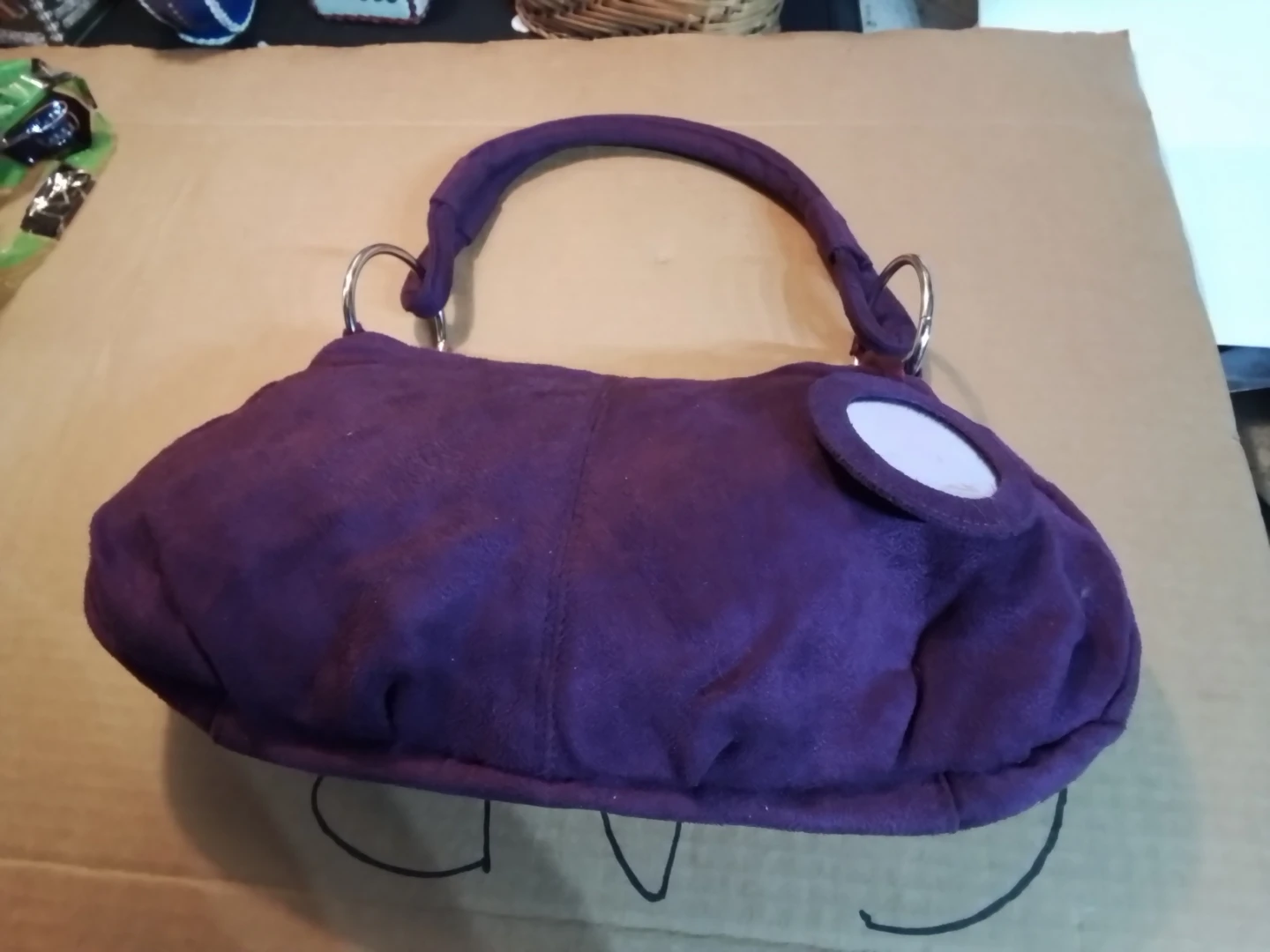 Vintage Suede Purple Avon Handbag Organizer Shoulder Bag 14x8"