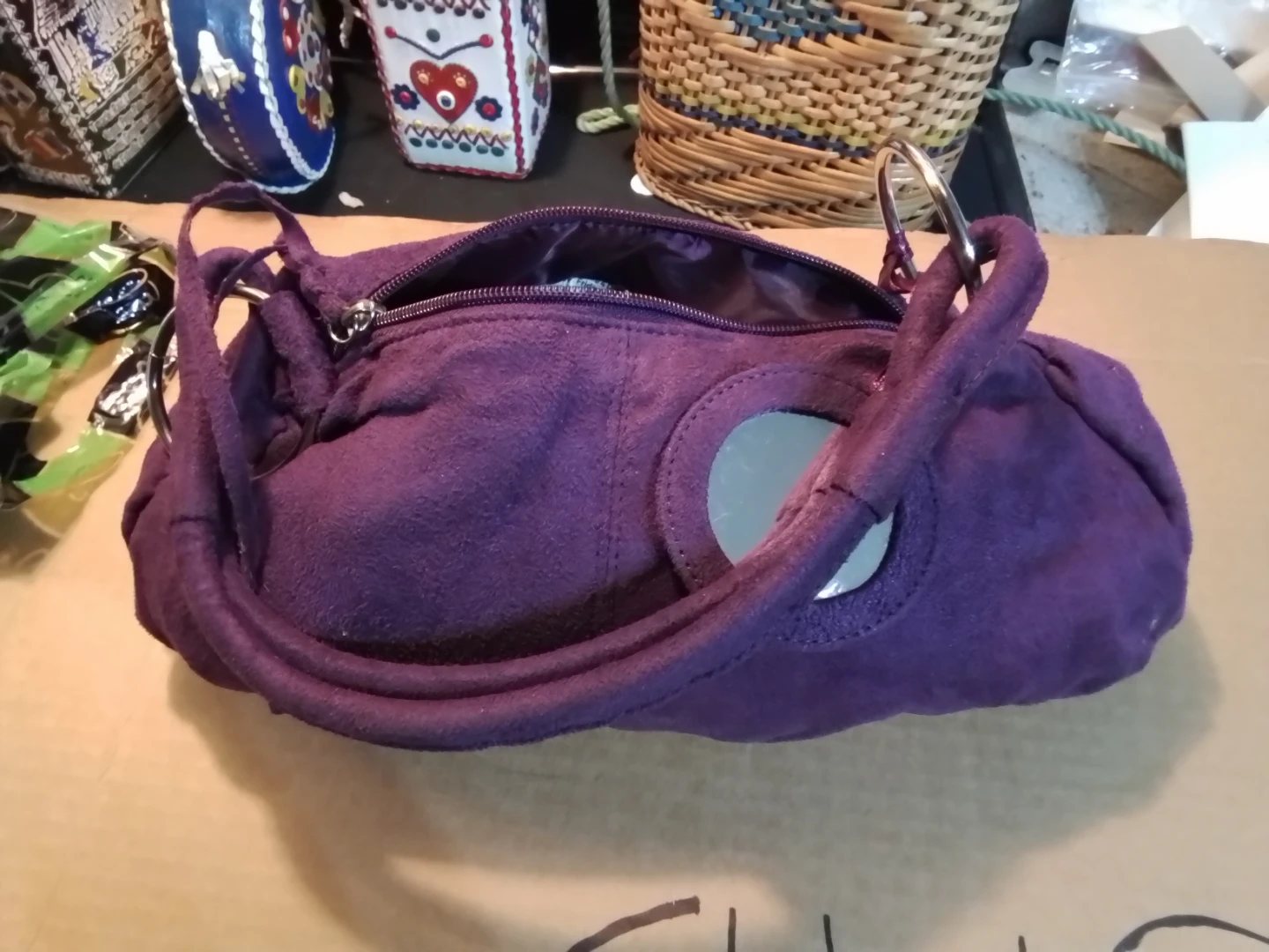 Vintage Suede Purple Avon Handbag Organizer Shoulder Bag 14x8" - photo 5
