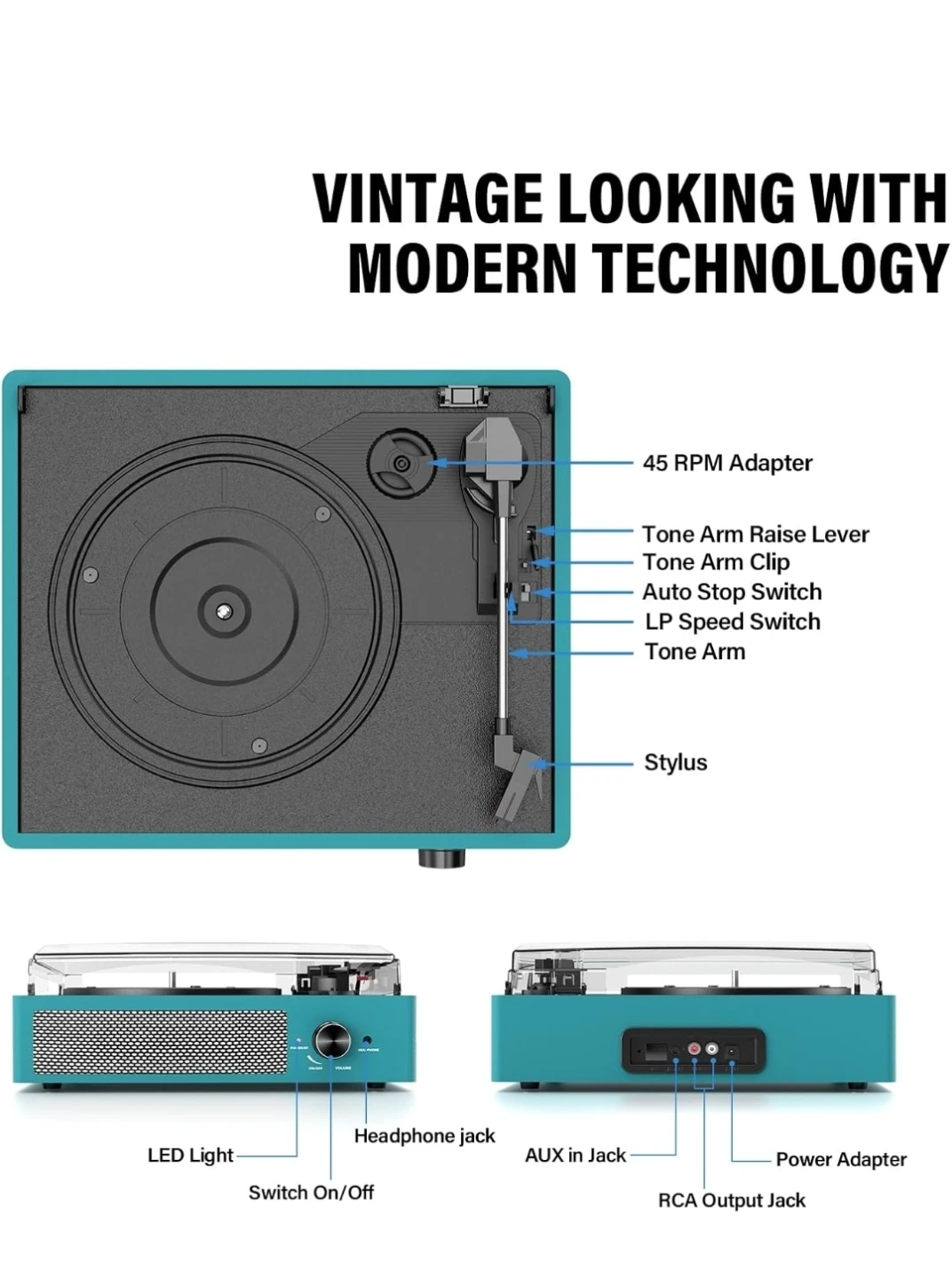 Turntable Record Player with Built-in Speakers - photo 2