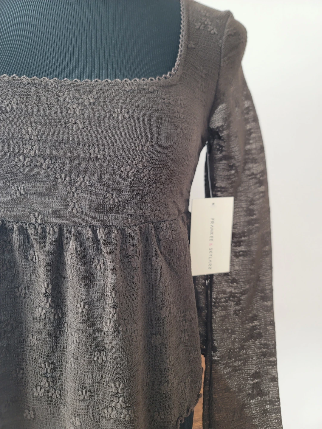 Chocolate Brown Sheer Peplum Floral Square Neck Sz M NWT Boho - photo 5