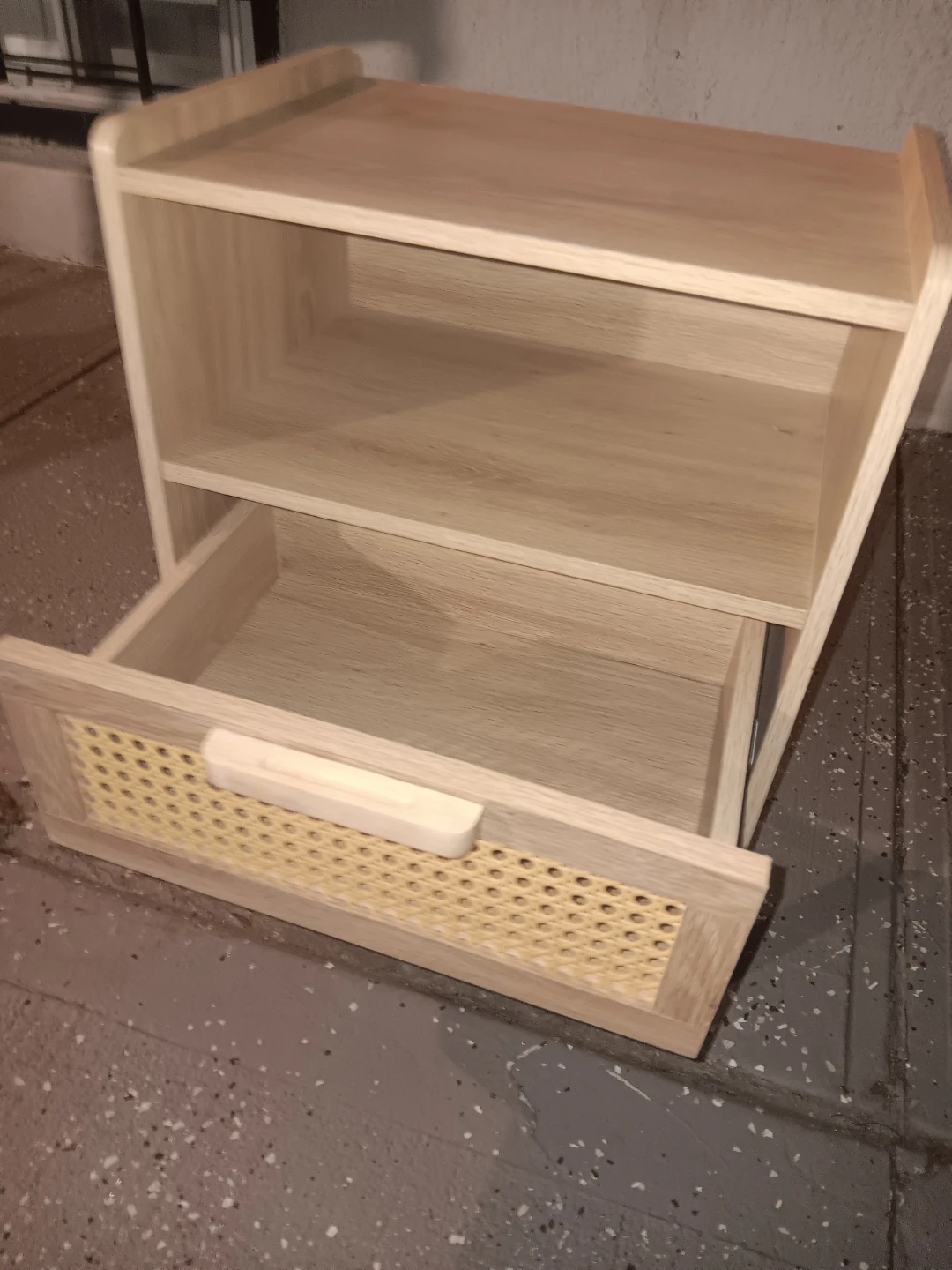 Wood Nightstand with Rattan Drawer - photo 2