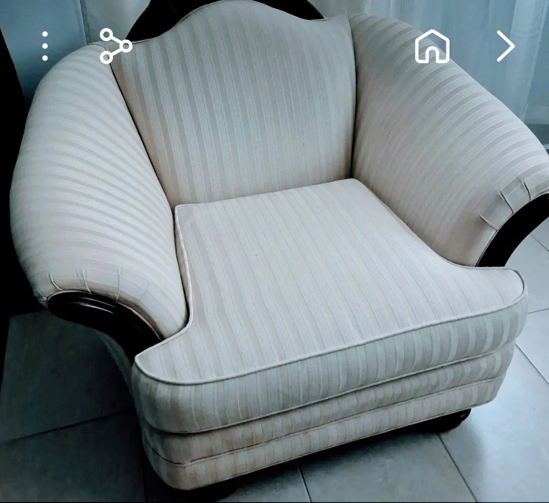 Cream Striped Accent Chair