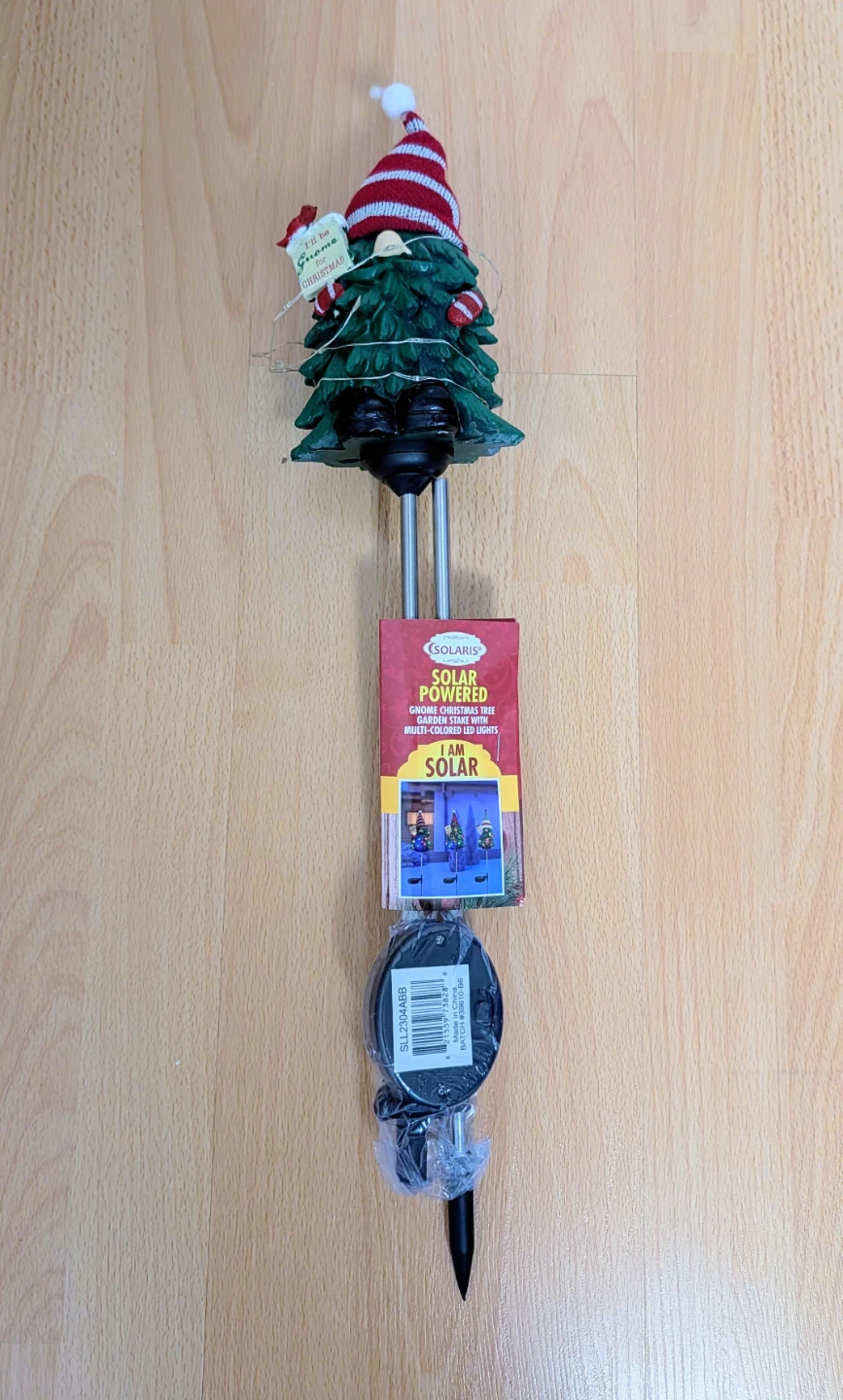 Brand New Solaris Solar Powered Gnome Christmas Tree Stake