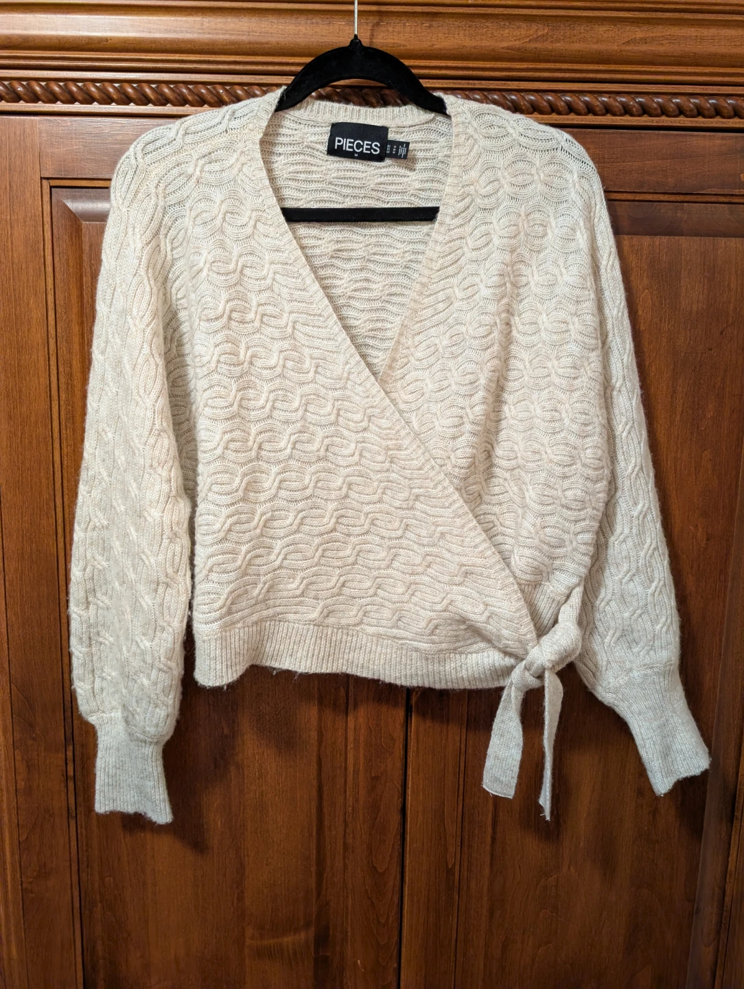Pieces cream wrap knit cardigan  - size M