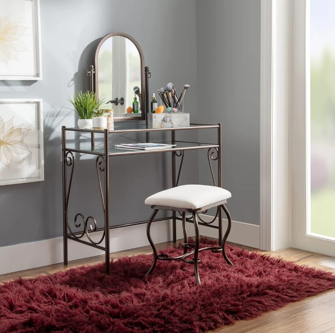Glass Top Console Table with Arch Mirror, metal make up vanity - photo 4