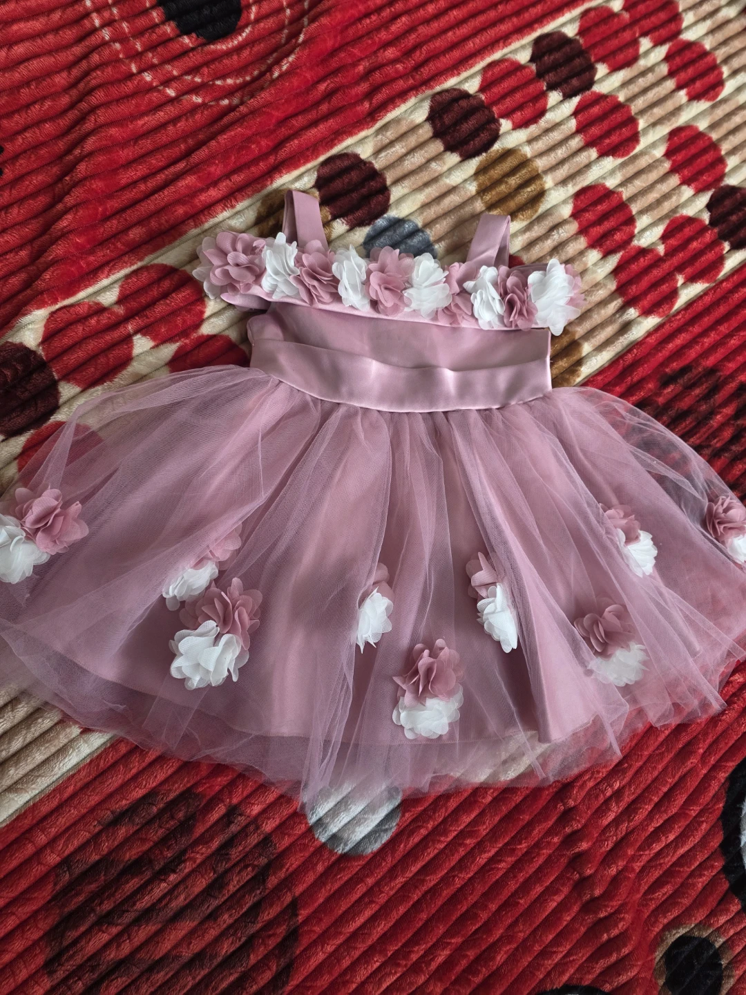 Pink Tulle Dress with Flower Embellishments and Bow