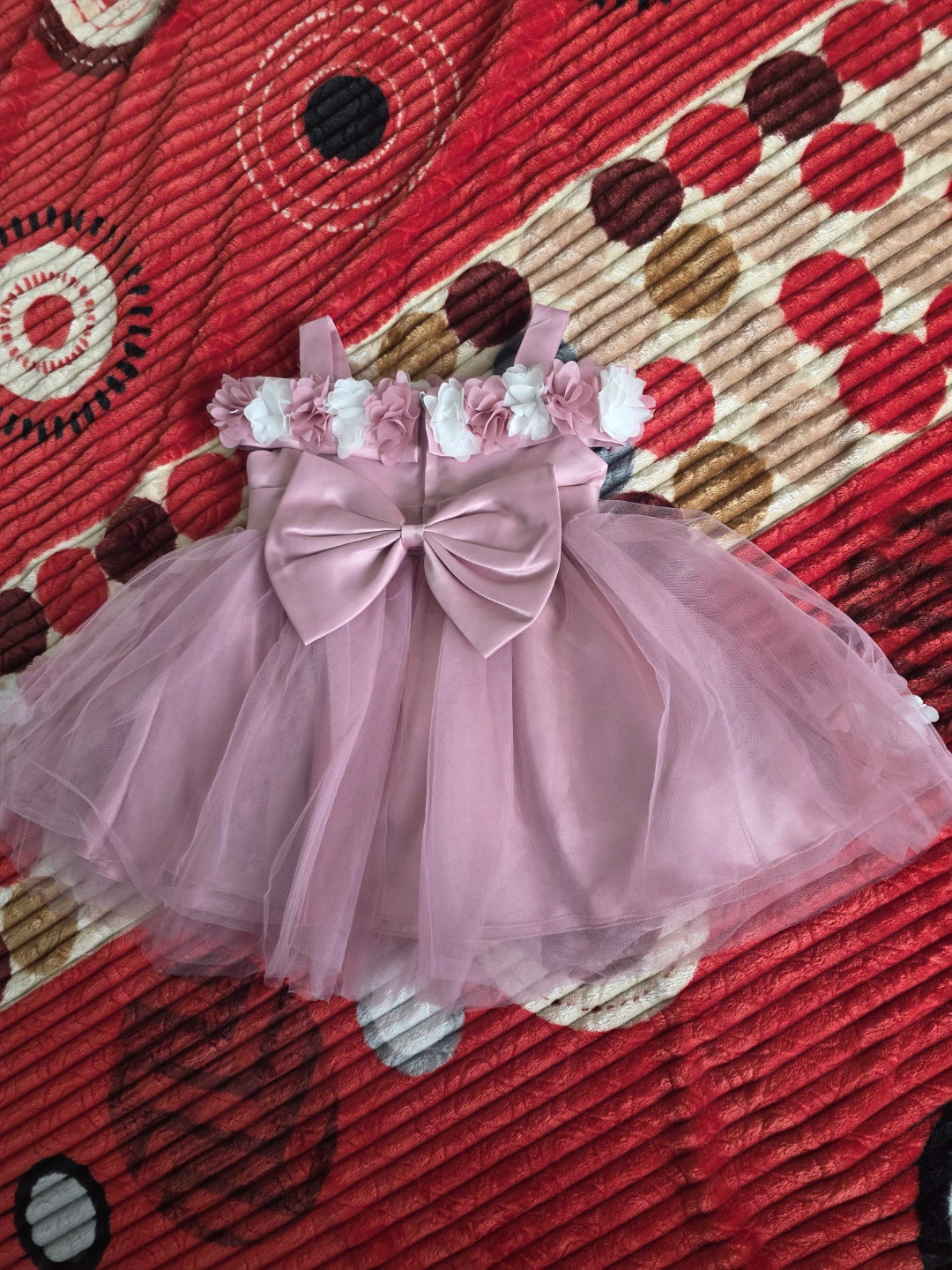 Pink Tulle Dress with Flower Embellishments and Bow - photo 4