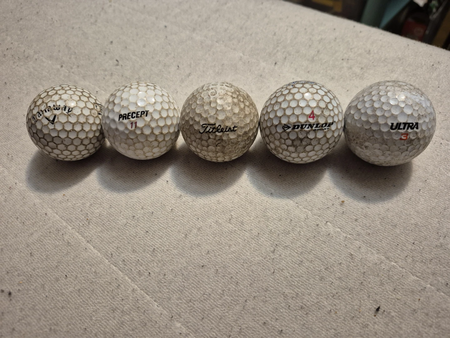 5 Used Golf Balls - Callaway, Precept, Titleist, Dunlop, Ultra