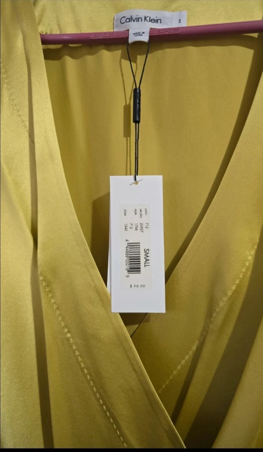 Calvin Klein Women's Gold Satin Wrap Blouse Size Small - photo 4