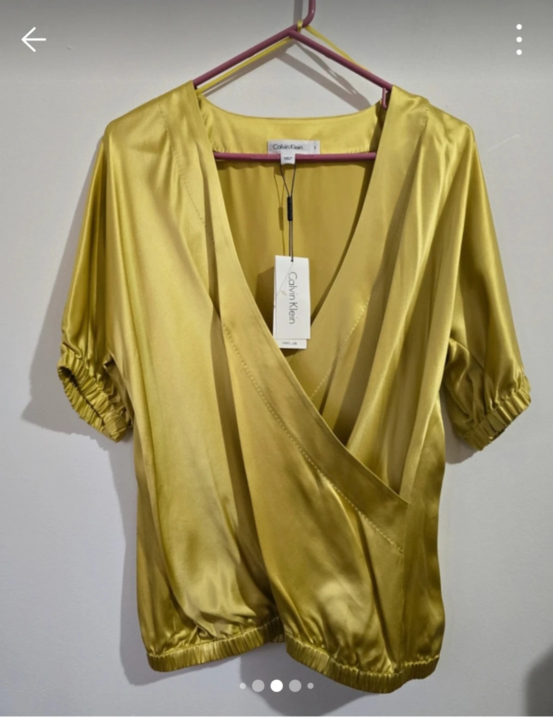 Calvin Klein Women's Gold Satin Wrap Blouse Size Small - photo 5
