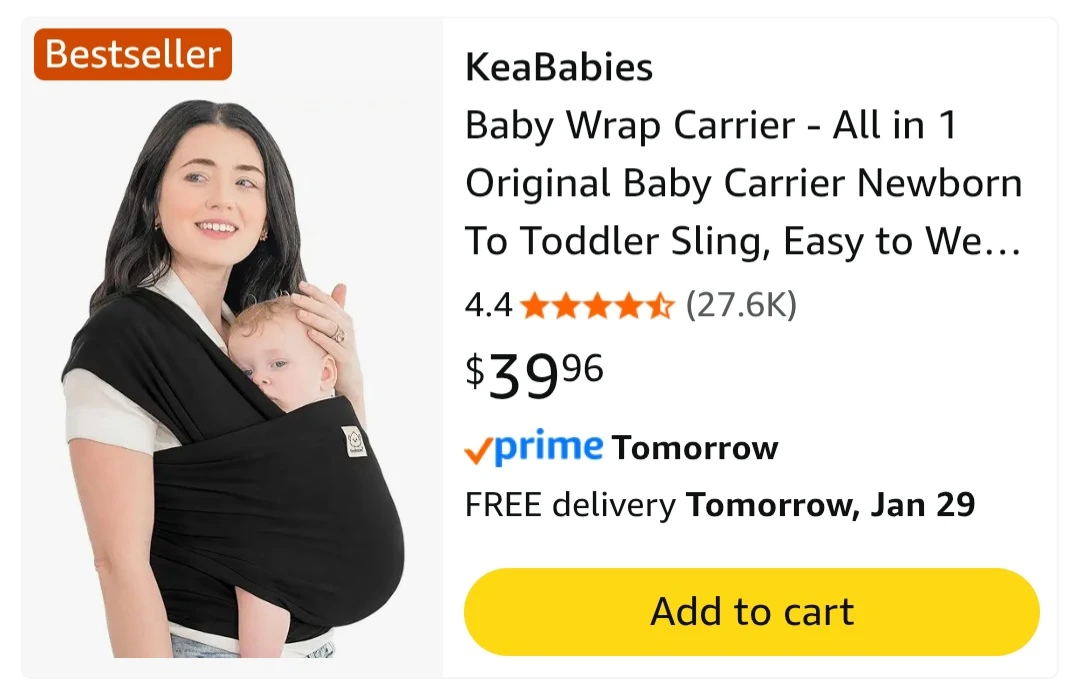 KeaBabies Baby Wrap Carrier - Black - photo 3