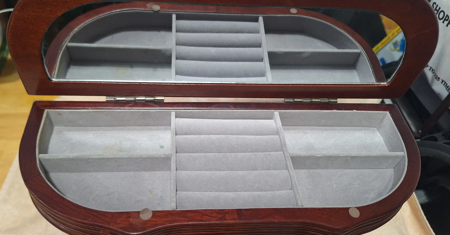 Wooden Jewelry Box with Etched Glass Doors and Drawers - photo 5