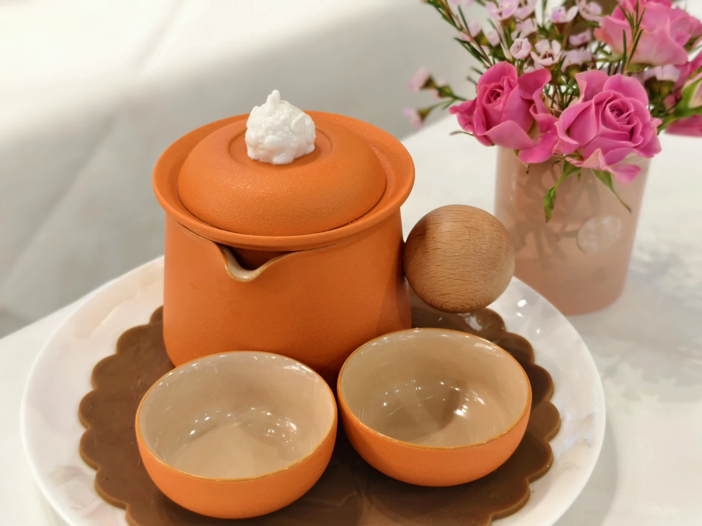 Orange Tea Set with Two Cups