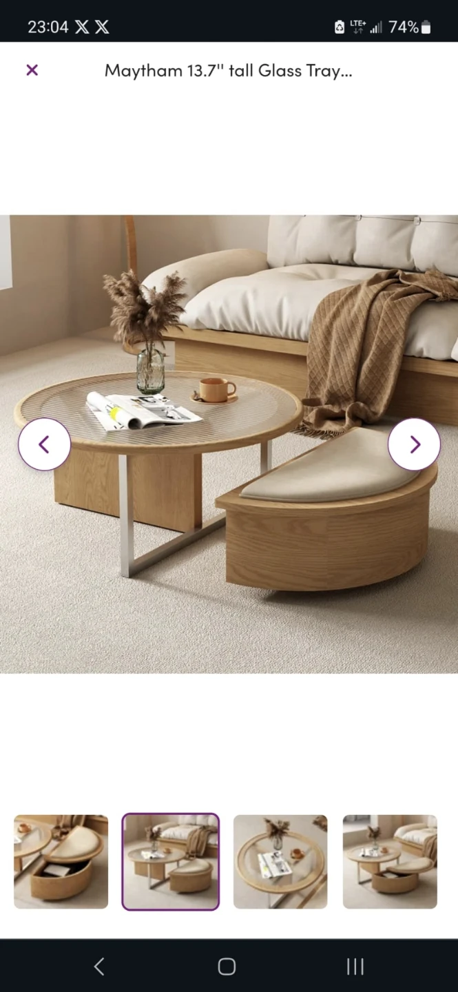 Unique Round Glass Coffee Table with Wooden Accent