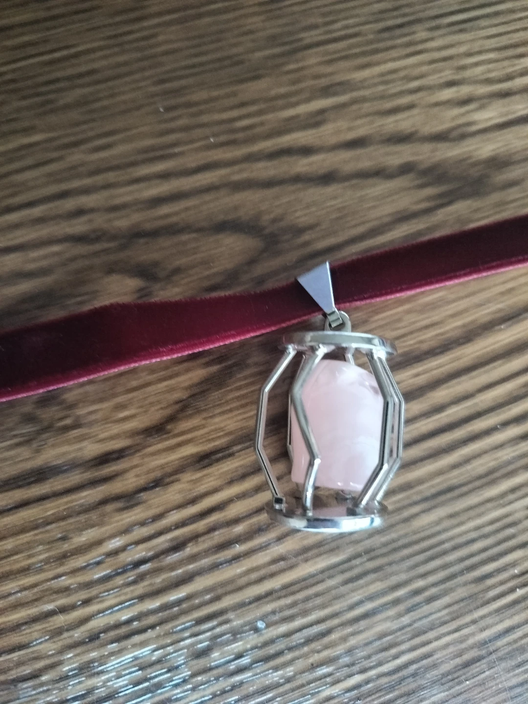 Velvet Choker Necklace with Rose Quartz Pendant