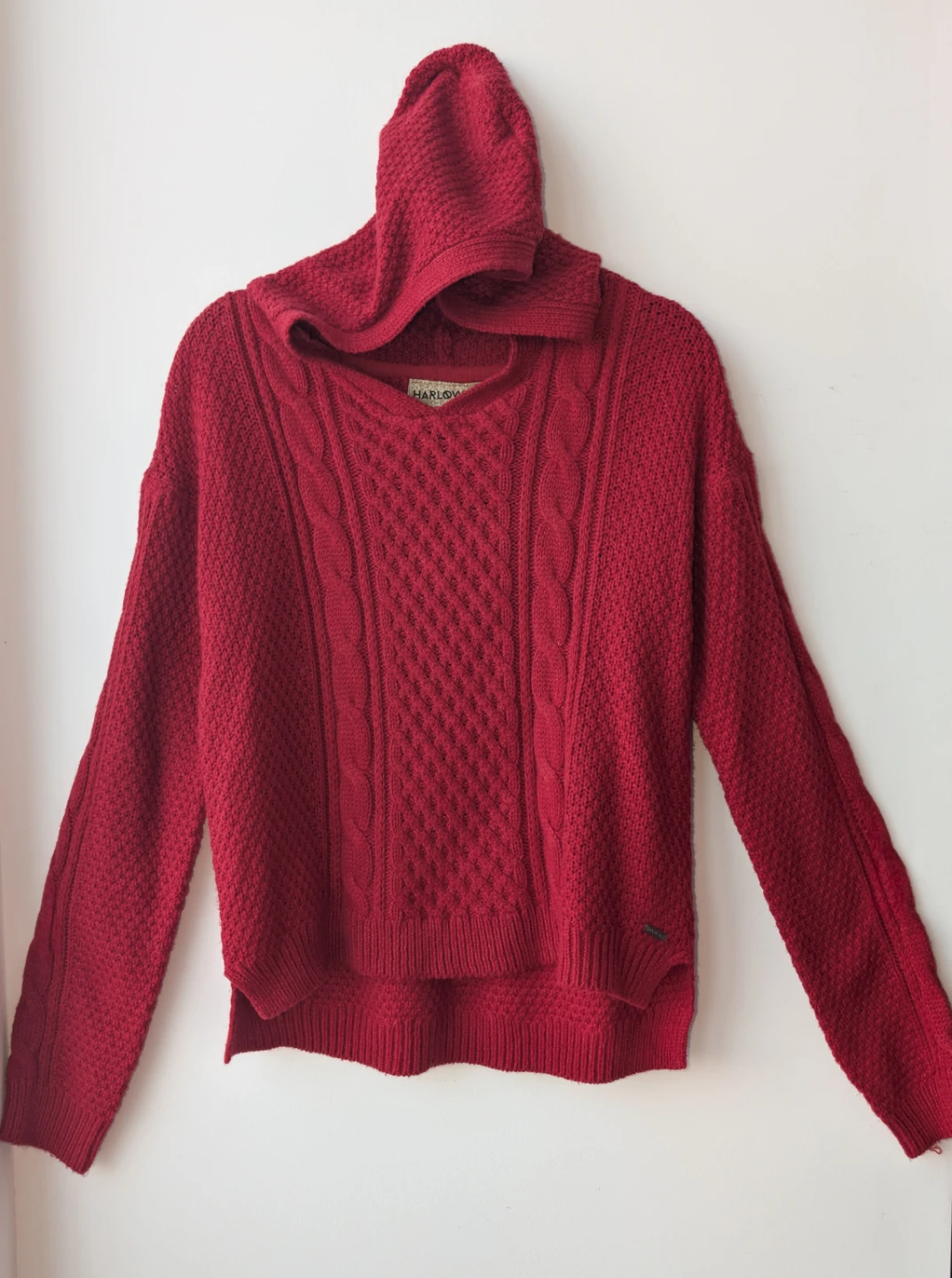 Harlow Red Cable Knit Hoodie Sweater