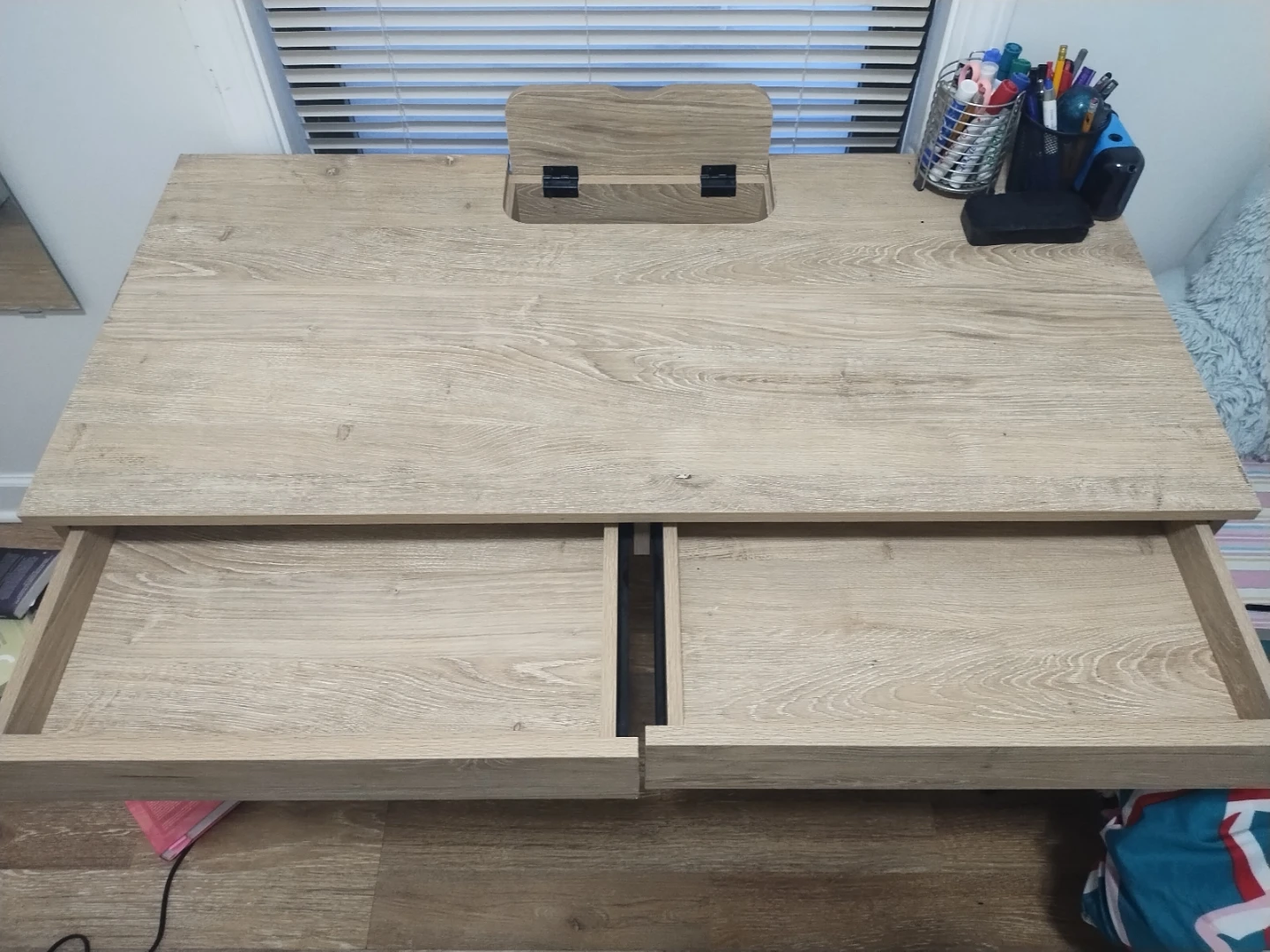 Wood Desk with drawers and Built-in Power Outlet - photo 2