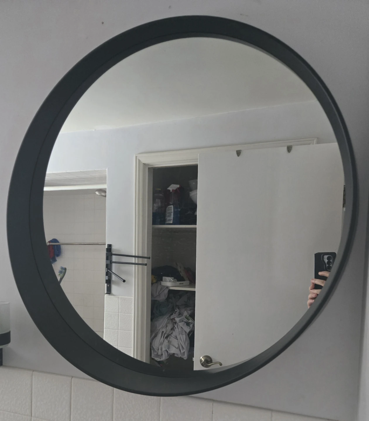 Modern Round Black Wall Mirror – Set of 2