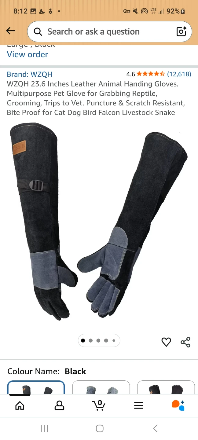 2 brand new 23.6" Leather Animal Handling Gloves - Black