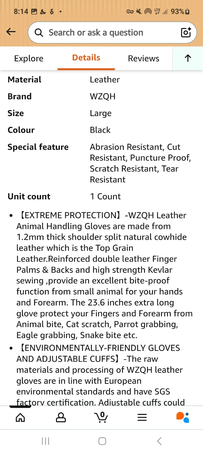 2 brand new 23.6" Leather Animal Handling Gloves - Black - photo 4