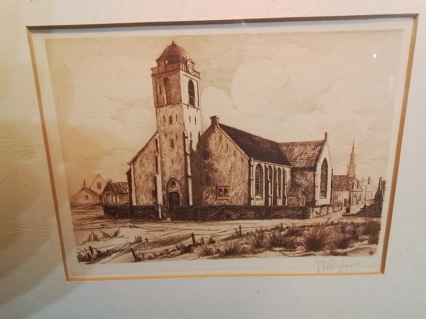Antique Framed Signed Church Art Print 14.75x11.75" - photo 2