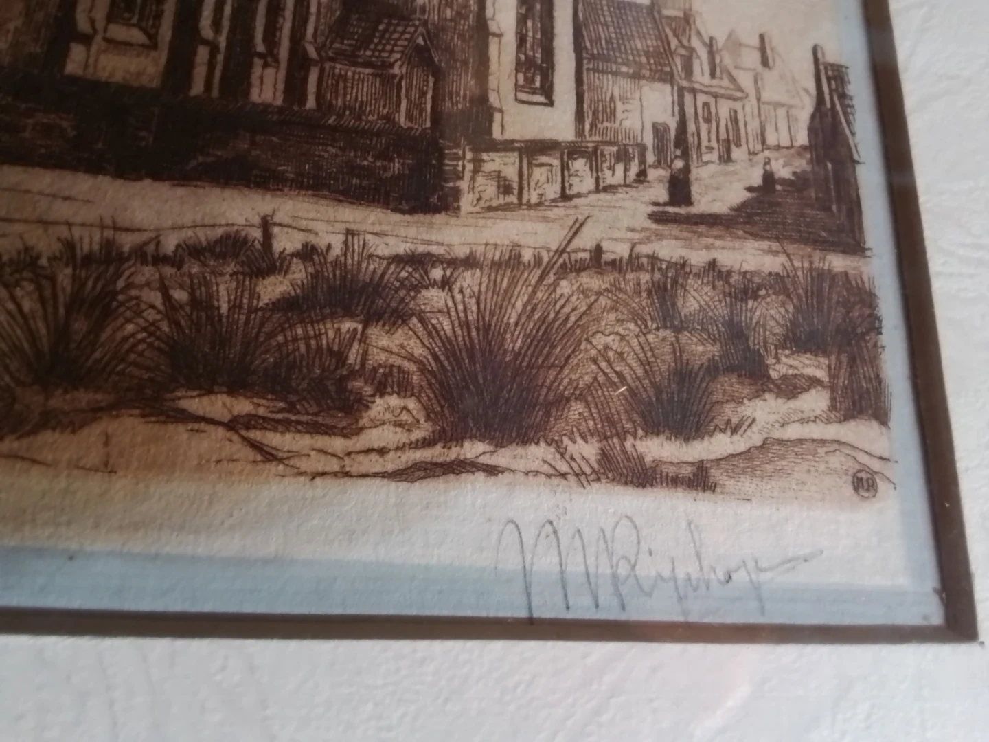 Antique Framed Signed Church Art Print 14.75x11.75" - photo 3