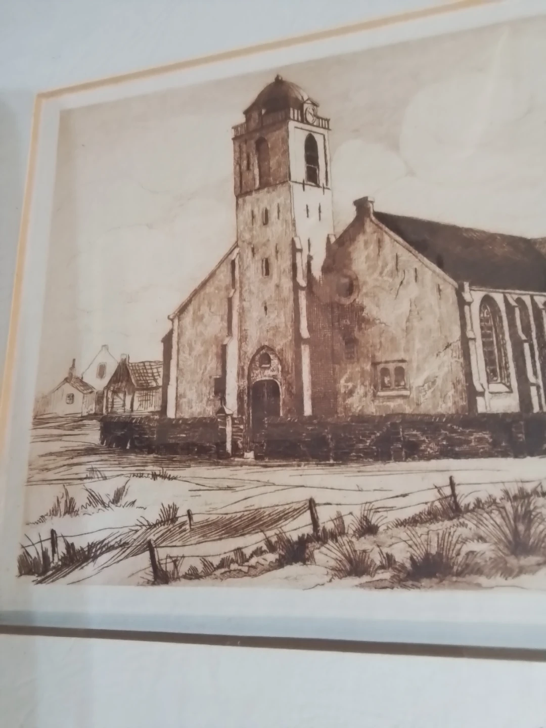 Antique Framed Signed Church Art Print 14.75x11.75" - photo 5