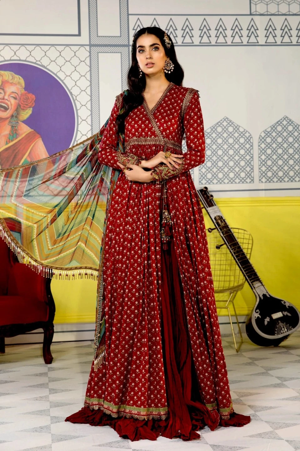 Original Maria B Red/maroon Anarkali Dress - photo 2