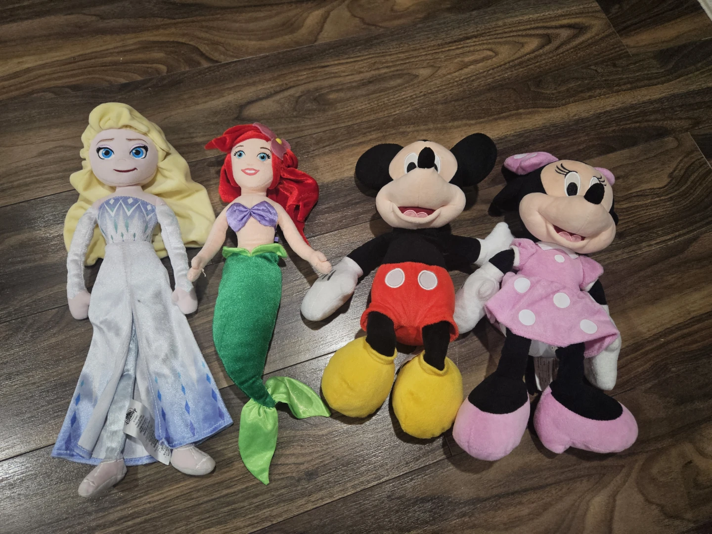 Disney Plush Lot - Elsa, Ariel, Mickey, Minnie